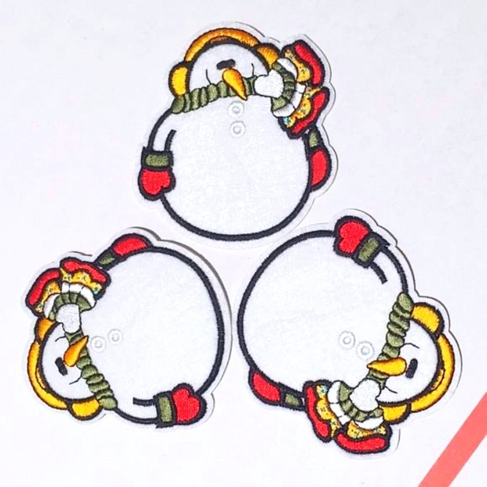 NEW (3-Pack) HAPPY SNOWMAN PATCHES IRON ON APPLIQUE DIY BADGES ACCESSORIES